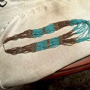 Turquoise and bronze seed beads necklace 22-24 inches